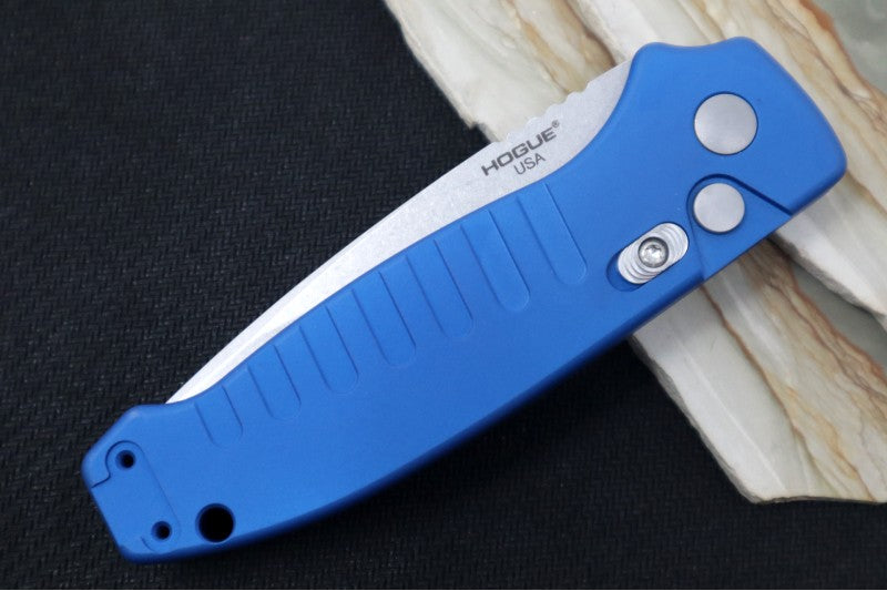 Hogue Knives Ballista - Blue Aluminum Handle / 154CM Drop Point Blade / Tumbled Finish 64133