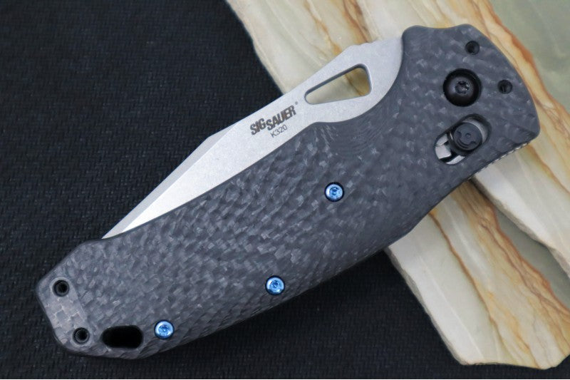 Hogue Knives SIG K320 Collector Series Folder - Black Carbon Fiber Handle / Tumbled Finished Tanto Blade 36390-LIM - Northwest Knives