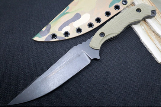 Toor Knives Raven - Carbon Finished Blade / CPM-3V Steel / Covert Green G-10 Handle / Kydex Sheath