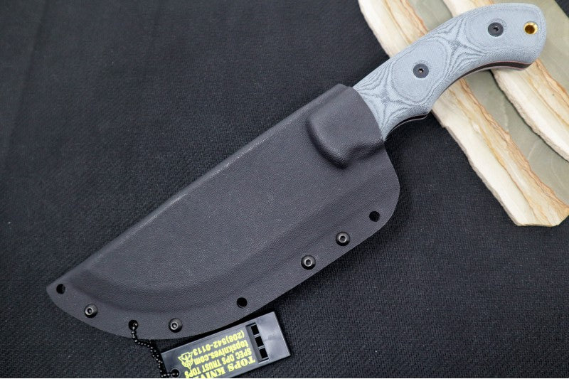 Tops Tom Brown Tracker #1 - 1095 Steel / Black Canvas Micarta Handle / Black Kydex Sheath TBT-010