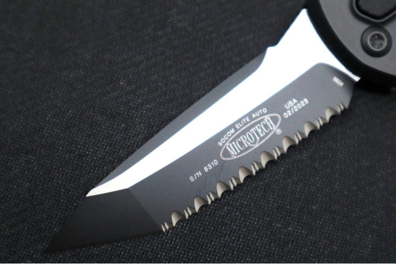 Microtech SOCOM Elite Auto Tactical - Full Serrated Tanto Black Blade / Black Chassis 161A-3T
