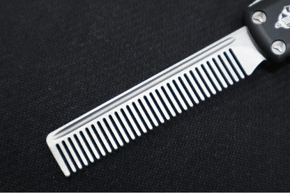 Microtech Marfione Custom Tactical Beard Comb OTF - Black Aluminum Handle / Stonewashed Fine Tooth Beard Comb Blade