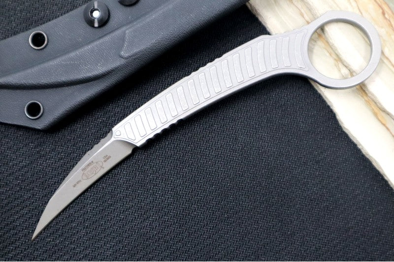 Microtech Feather Signature Series - Single Hawkbill Edge / Apocalyptic Finish / D2 Tool Steel Handle 215-10APS