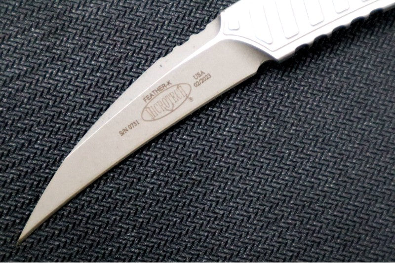 Microtech Feather Signature Series - Single Hawkbill Edge / Apocalyptic Finish / D2 Tool Steel Handle 215-10APS