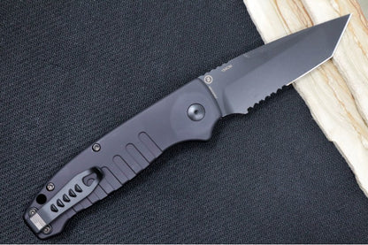 Hogue Knives Ballista - Matte Black Aluminum Handle / 154CM Tanto Serrated Blade / Black Finish 64120