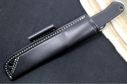 Boker Arbolito BK-1 Fixed Blade - Black Synthetic Handle / Satin Drop Point / N690 Steel / Black Leather Sheath 02BA200
