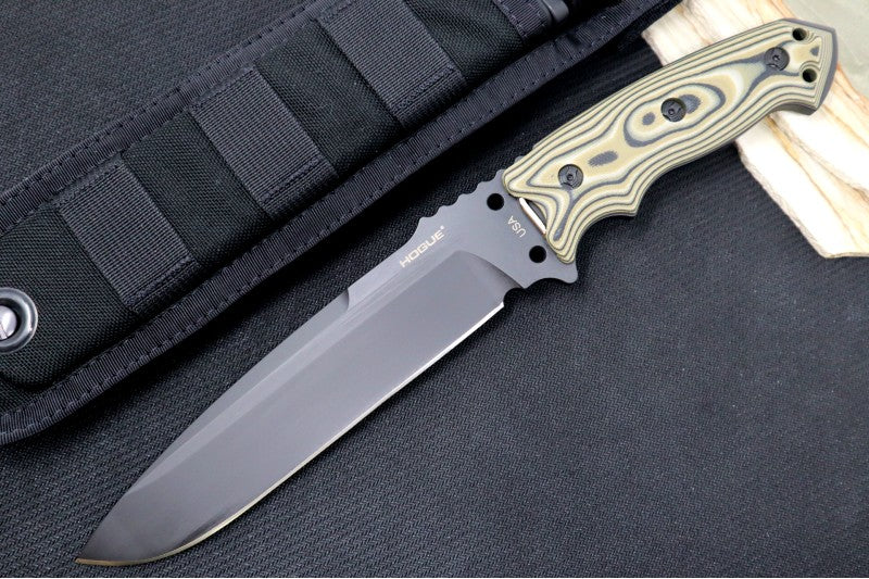 Hogue Knives EX F01 - G10 GMascus Green Handle Scales / Black A2 Tool Steel Blade / Drop Point Blade 35158