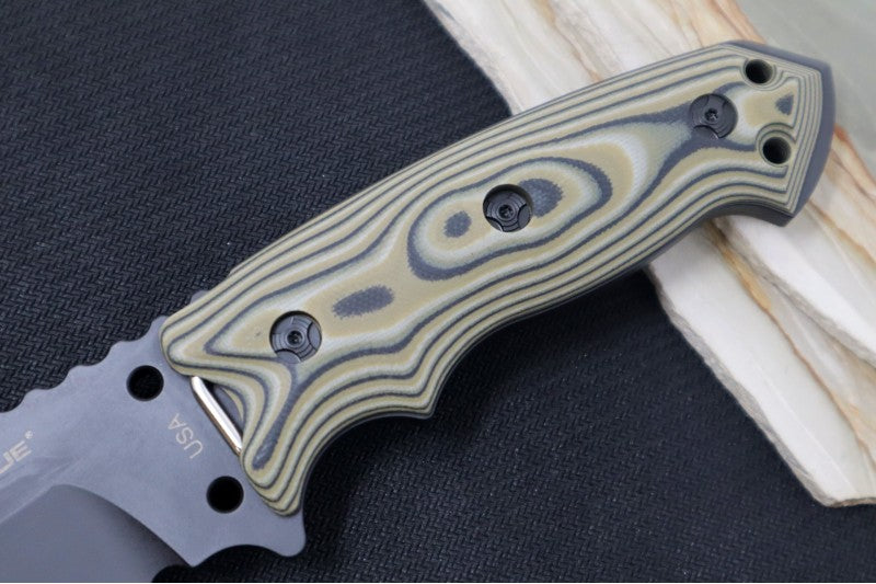 Hogue Knives EX F01 - G10 GMascus Green Handle Scales / Black A2 Tool Steel Blade / Drop Point Blade 35158
