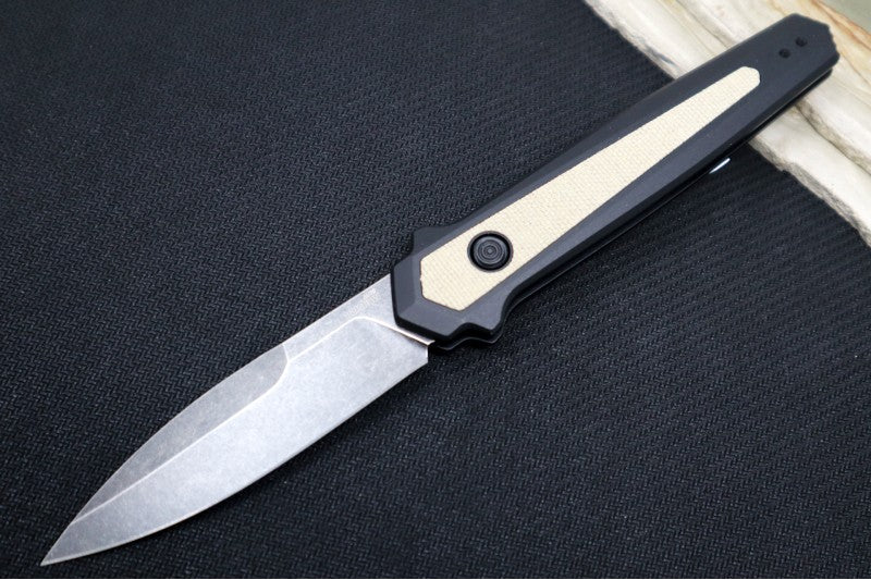 Kershaw Launch 15 Auto - Bayonet Style / Blackwash Blade / CPM-Magnacut / Black Aluminum Handle with Natural Micarta