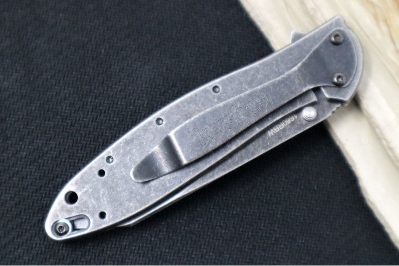 Kershaw 1660RBW Random Leek Flipper - Blackwash Stainless Steel Handle / 14C28N Steel / Reverse Tanto Blade - Northwest Knives