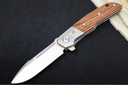 Maniago Knife Makers Clap - Stonewashed Drop Point Blade / M390 Steel / Santos Wood Handle Scales w/ Titanium Bolsters