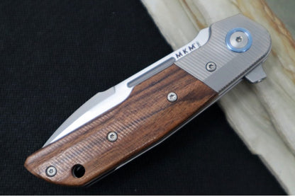 Maniago Knife Makers Clap - Stonewashed Drop Point Blade / M390 Steel / Santos Wood Handle Scales w/ Titanium Bolsters
