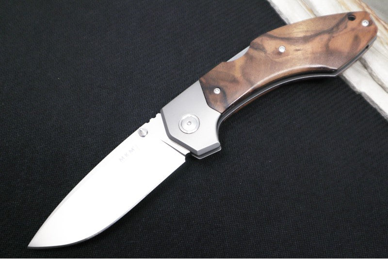 Maniago Knife Makers Hero - Satin Drop Point Blade / M390 Steel / Walnut Wood Handle Scales & Titanium Bolsters