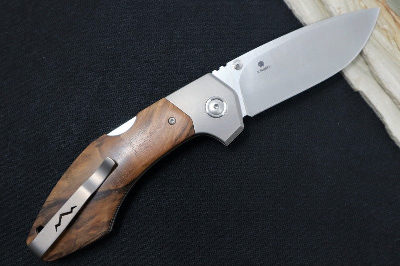 Maniago Knife Makers Hero - Satin Drop Point Blade / M390 Steel / Walnut Wood Handle Scales & Titanium Bolsters