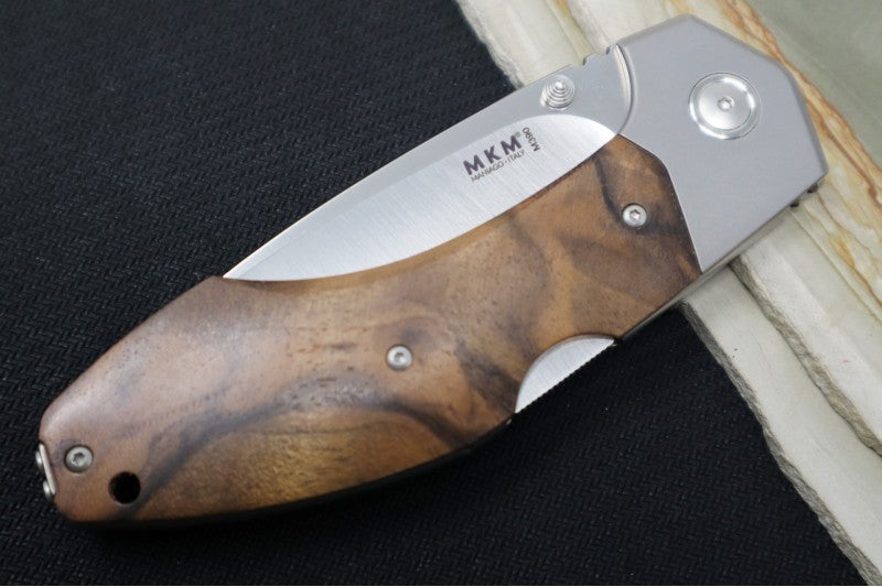 Maniago Knife Makers Hero - Satin Drop Point Blade / M390 Steel / Walnut Wood Handle Scales & Titanium Bolsters