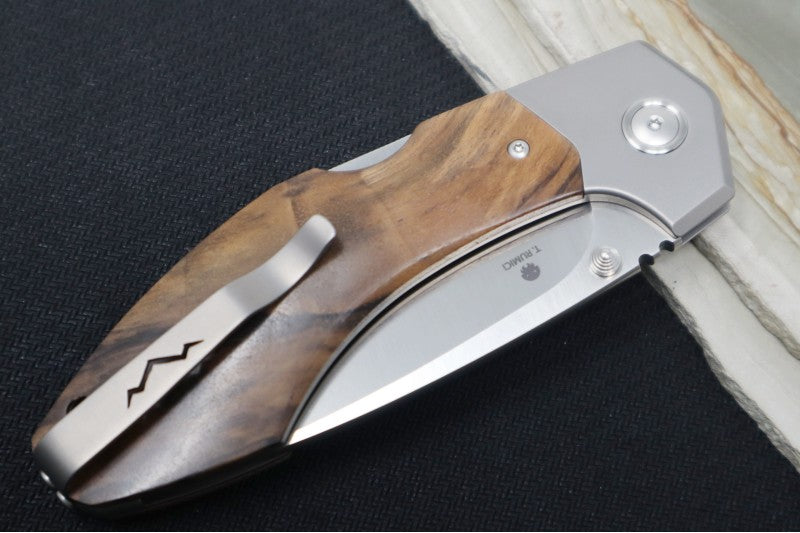 Maniago Knife Makers Hero - Satin Drop Point Blade / M390 Steel / Walnut Wood Handle Scales & Titanium Bolsters