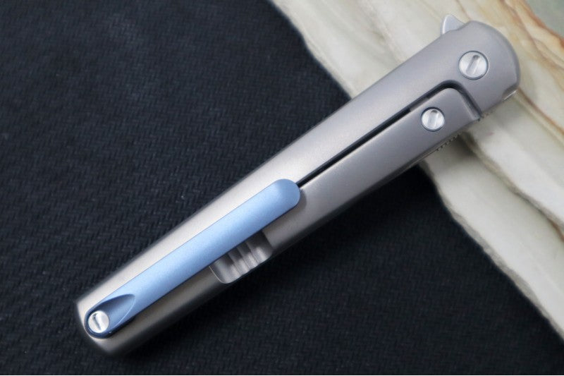 Maniago Knife Makers Flame - Stonewash Drop Point Blade / M390 Steel / Sandblasted Titanium Handle MK-FL01-TSW