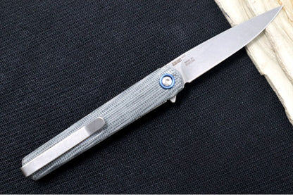 Maniago Knife Makers Flame Light - Stonewash Drop Point Blade / M390 Steel / Black Canvas Micarta Handle MK-FL01L-BC