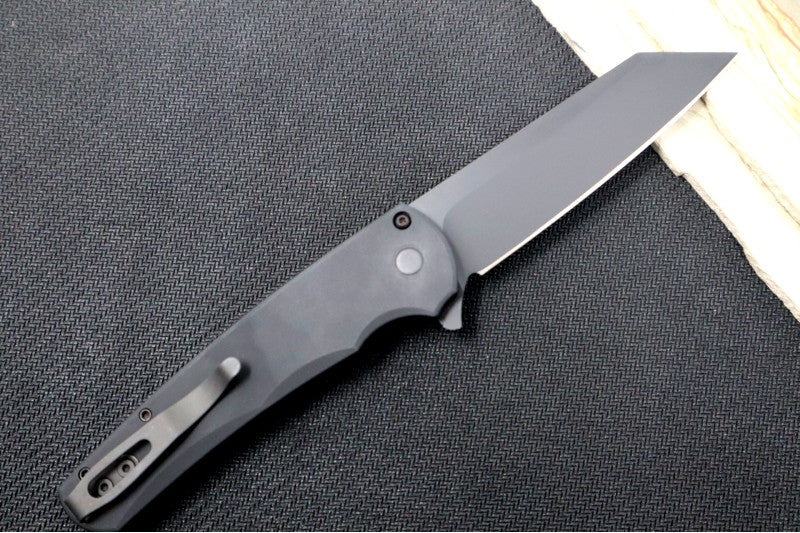Pro Tech Malibu Flipper Operator - 20CV Steel / Reverse Tanto in Black DLC Finsh / Black Aluminum Handle / Tritium Inlay Button 5203-OPERATOR