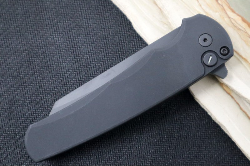 Pro Tech Malibu Flipper Operator - 20CV Steel / Reverse Tanto in Black DLC Finsh / Black Aluminum Handle / Tritium Inlay Button 5203-OPERATOR - Northwest Knives