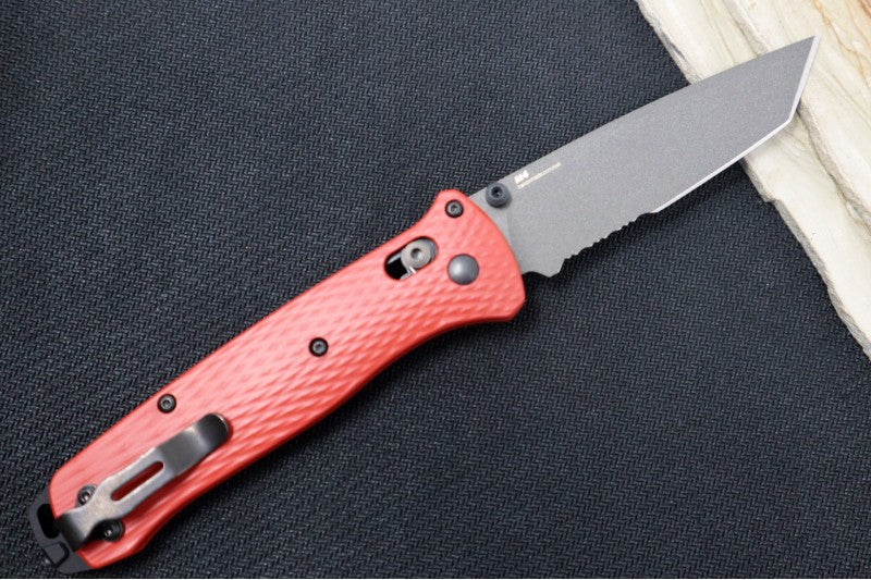 Benchmade 537SGY-1 Bailout Custom - Fire Red Cerakote Aluminum Handle / M4 Steel / Tanto Partial Serrated Blade