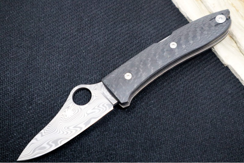 Spyderco SpyOpera SPRINT RUN - Black Carbon Fiber Handle / Sheepsfoot Blade / Damasteel C255CFPD