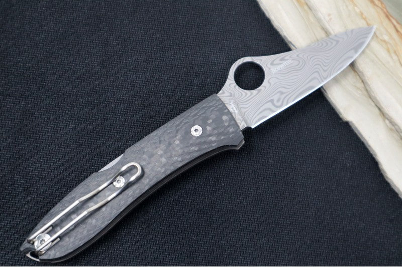 Spyderco SpyOpera SPRINT RUN - Black Carbon Fiber Handle / Sheepsfoot Blade / Damasteel C255CFPD