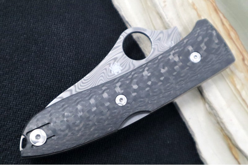 Spyderco SpyOpera SPRINT RUN - Black Carbon Fiber Handle / Sheepsfoot Blade / Damasteel C255CFPD