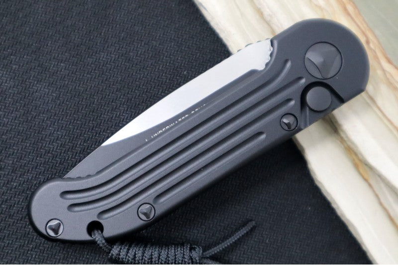 Microtech L.U.D.T Tactical - Black Aluminum Handle / Black Partial Serrated Edge - Automatic Knife