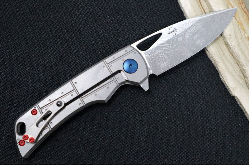 Boker Plus P-51 Damascus - Full Titanium Handle Scales / Chad Nichols P-51 Damascus 01BO910DAM