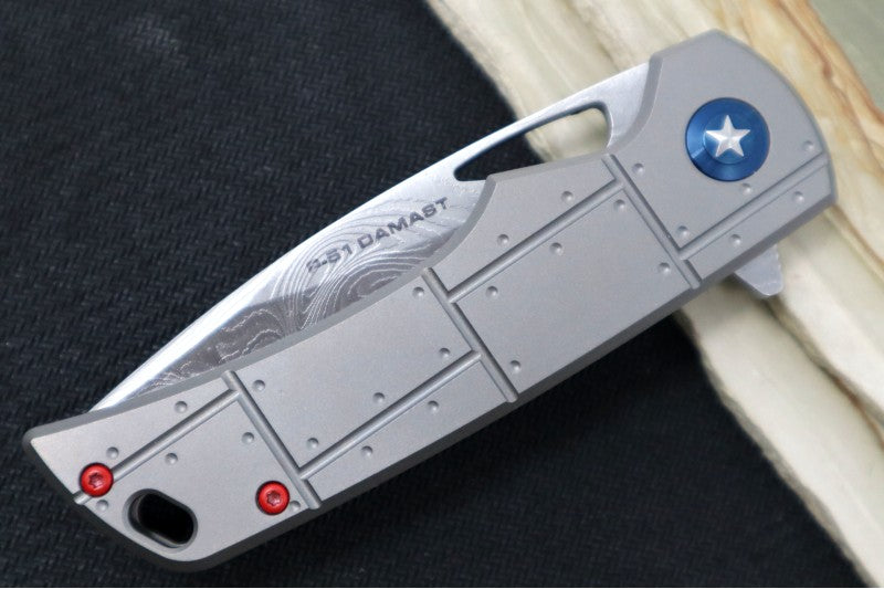 Boker Plus P-51 Damascus - Full Titanium Handle Scales / Chad Nichols P-51 Damascus 01BO910DAM