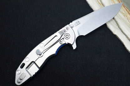 Rick Hinderer Knives Skinny XM-18 - 3.5" Slicer Blade / Stonewash Finish / Blue G-10 Handle