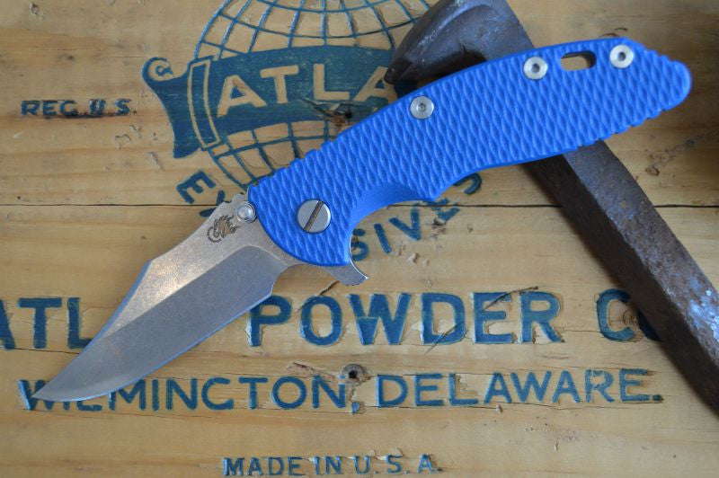 Rick Hinderer Knives XM-18 - 3.5" Stonewashed Bowie Style Blade - Blue G10 - Northwest Knives