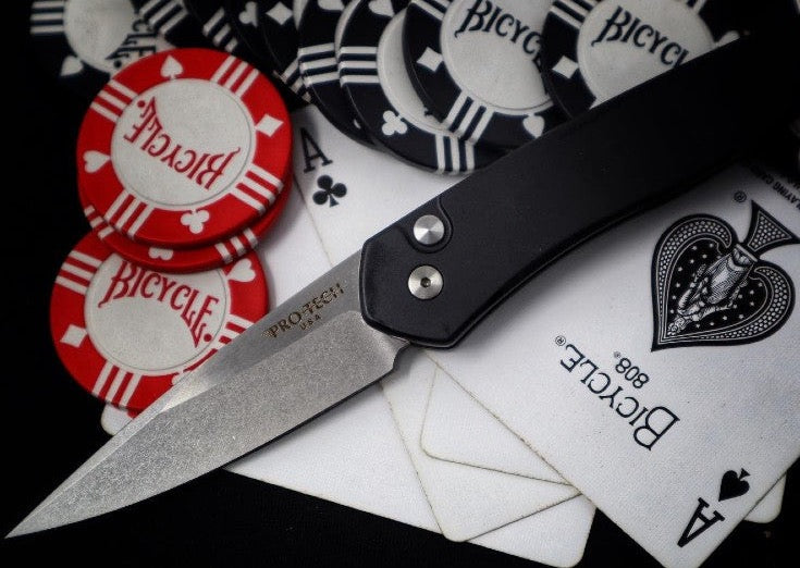 Pro Tech Newport Auto - Black Handle - S35VN Stonewash Blade