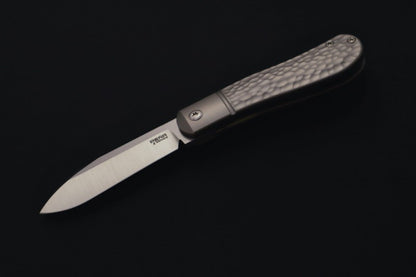 Pena Knives Dogleg Jack Front Flipper - Jigged Titanium Handle / M390 Steel /  Spear Point Blade