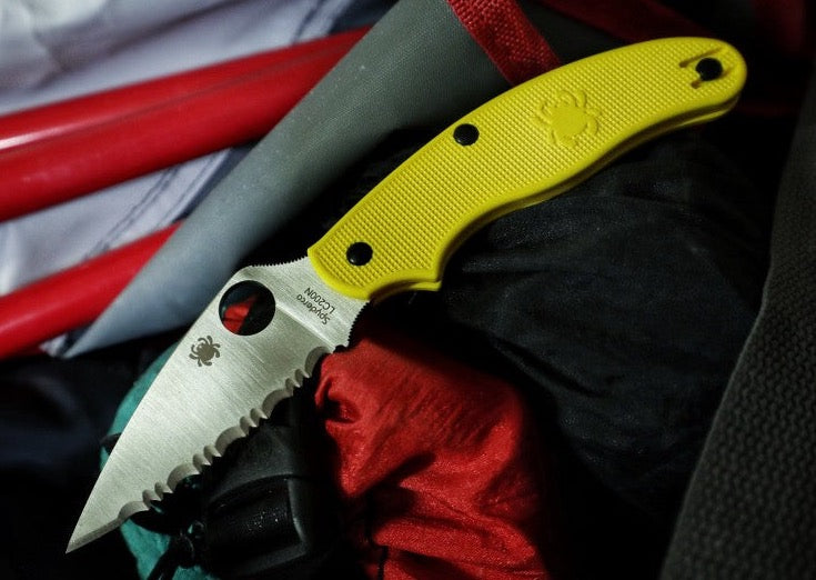 Spyderco UK Penknife Salt - Yellow FRN Handle / Leaf Shaped Blade with Serrations / CPM-Magnacut Steel C94SYL - Northwest Knives