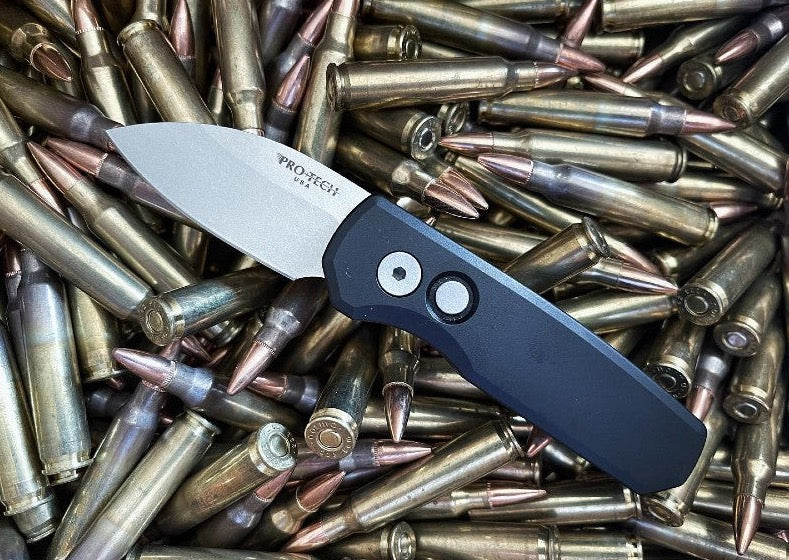 Pro Tech Runt Auto - Black Aluminum Handle / Stonewashed Wharncliffe Blade / CPM-20CV Steel R5101 - Northwest Knives
