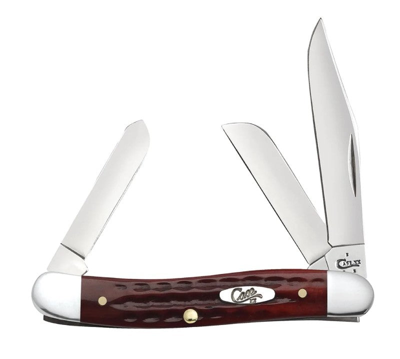 Case Knives Medium Stockman - Clip, Sheepsfoot & Pen Blades / Tru-Sharp Stainless Steel / Old Red Bone Corn Cob Jigged Handle 00786