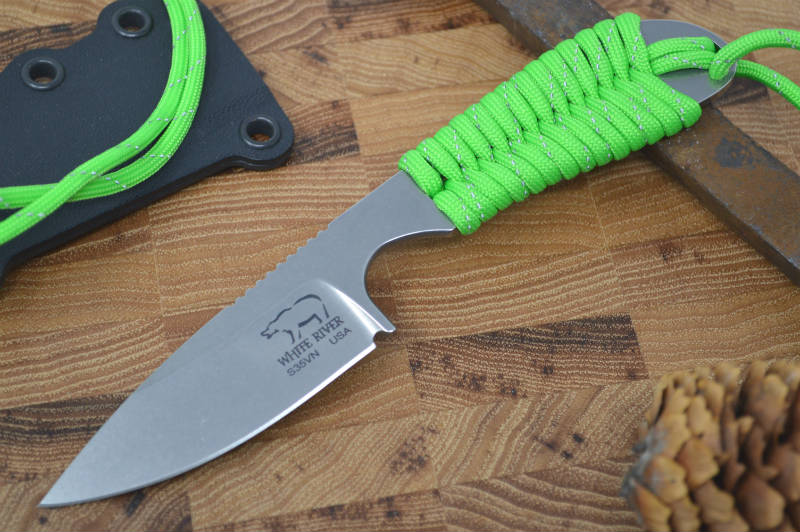 White River Knives Backpacker - Reflective Green Paracord Wrap - Northwest Knives