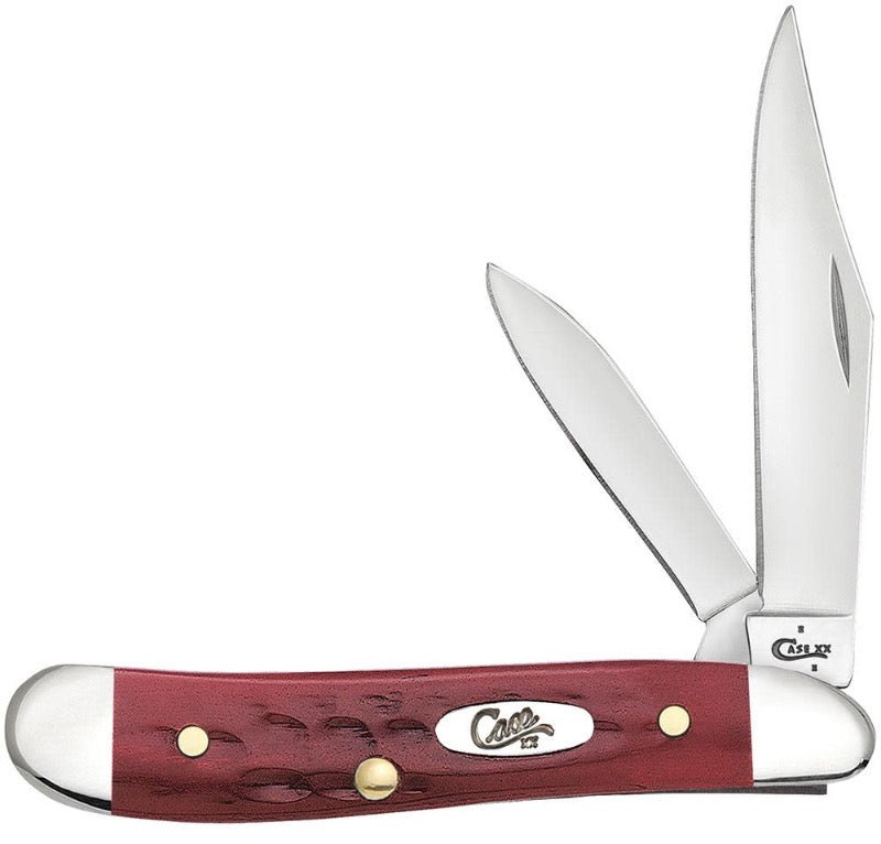 Case Knives Peanut - Clip & Pen Blades / Tru-Sharp Stainless Steel / Pocket Worn Corn Cob Jig Red Bone Handle 00781
