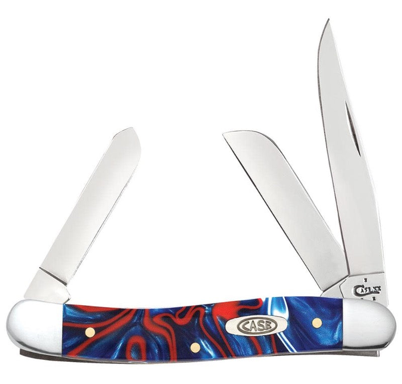Case Knives Medium Stockman - Clip, Sheepsfoot & Pen Blades / Tru-Sharp Stainless Steel / Patriotic Kirinite Handle 11201