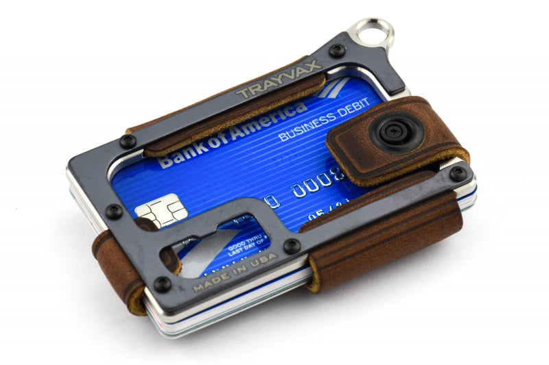 Trayvax Contour Wallet - Raw Stainless Steel Frame / Mississippi Mud Leather CON-005