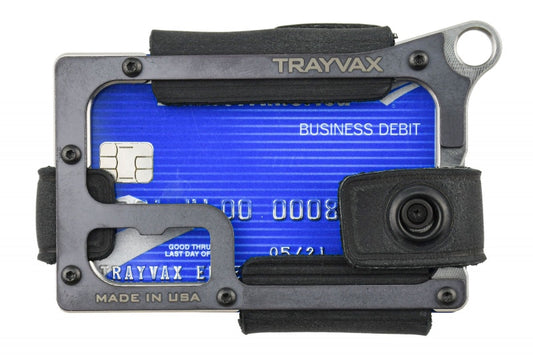 Trayvax Contour Wallet - Raw Stainless Steel Frame / Stealth Black Leather CON-003