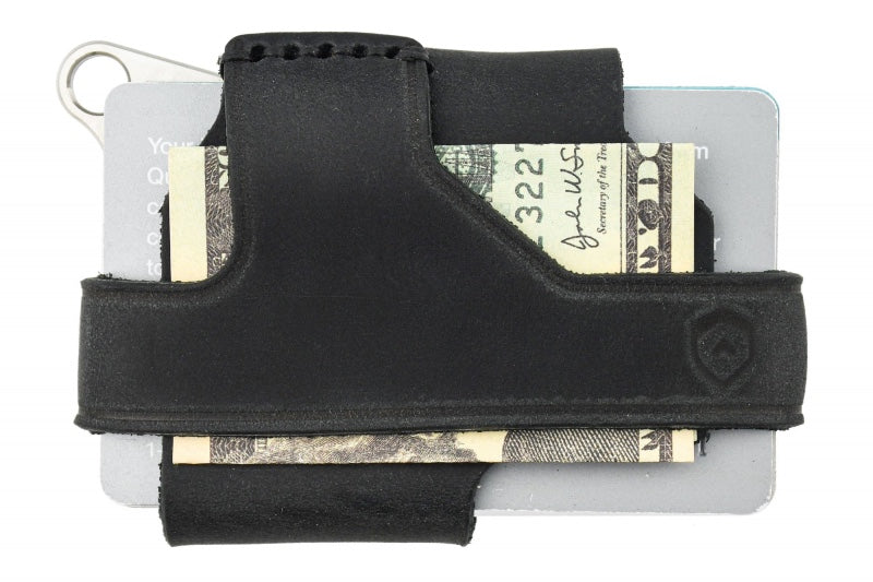 Trayvax Contour Wallet - Raw Stainless Steel Frame / Stealth Black Leather CON-003