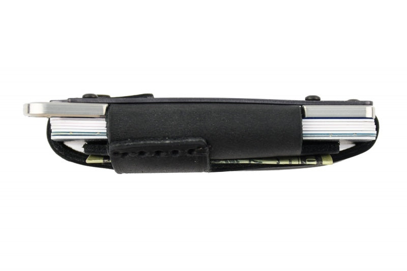 Trayvax Contour Wallet - Raw Stainless Steel Frame / Stealth Black Leather CON-003