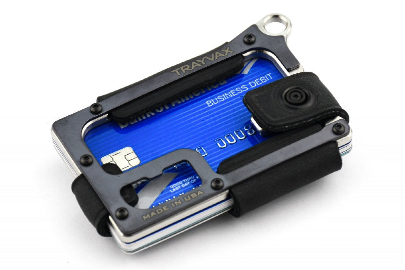 Trayvax Contour Wallet - Raw Stainless Steel Frame / Stealth Black Leather CON-003