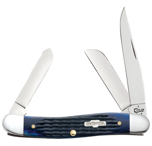 Case Knives Medium Stockman - Clip, Sheepsfoot & Spey Blades / Tru-Sharp Stainless Steel / Rodger Jig Navy Blue Bone Handle 02801