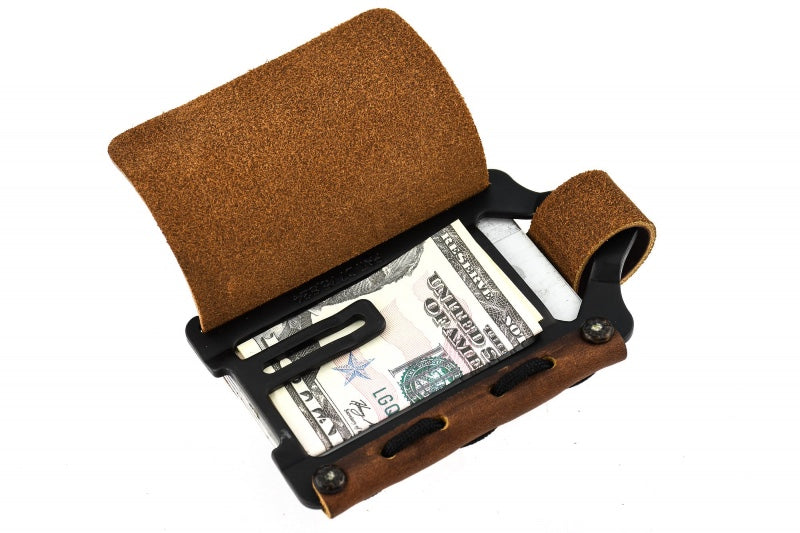 Trayvax Element Wallet - Black Stainless Steel Frame / Mississippi Mud Leather ESC-002