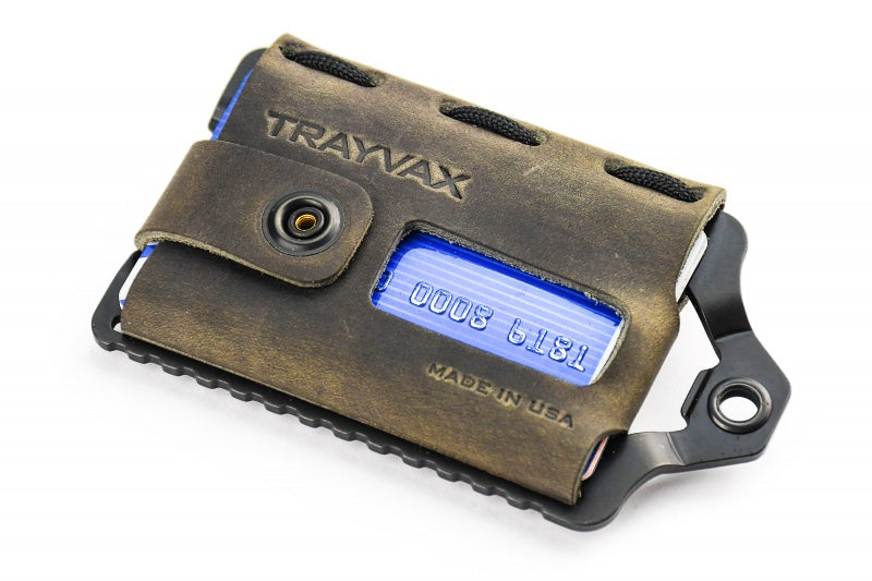 Trayvax Element Wallet - Leather & Stainless Steel, RFID Blocking, Bottle Opener, Made In USA