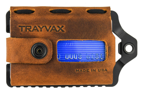 Trayvax Element Wallet - Black Stainless Steel Frame / Tobacco Brown Leather ESC-001